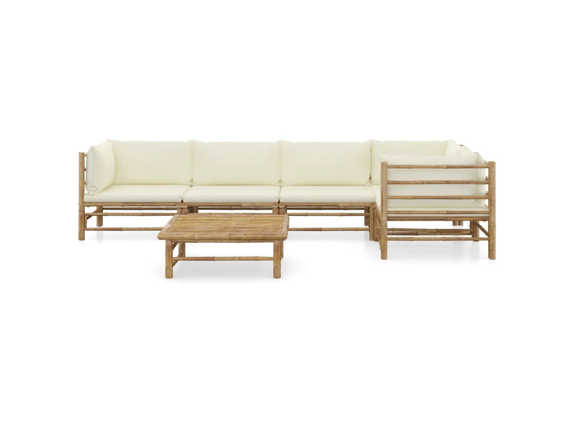 Maison Exclusive - 6 Pcs Conj. Lounge P/ Jardim Em Bambu C/ Almofadões Branco Nata