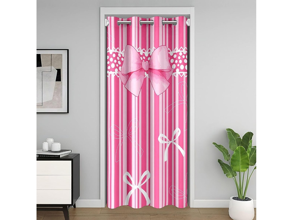 Cortina De Porta Feelyou Com Laço Rosa Para Portas E Janelas 150x 203cm, Estampa De Coração, Isolamento Térmico