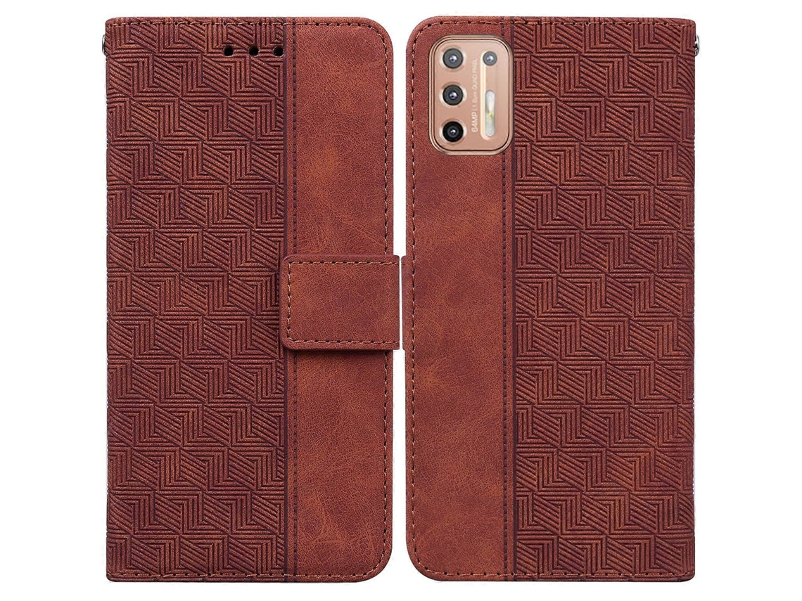 Capa De Couro Com Relevo Geométrico Para Motorola Moto G9 Plus
