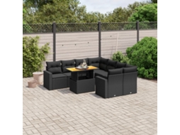 Jogo de Sofá 9 Peças P/ Jardim C/ Almofadões Vime Pe Preto Dkd Home Decor