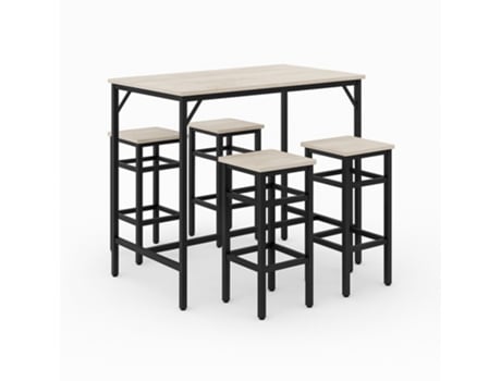 Sabi Mesa De Bar Com 4 Bancos Quadrados Em Estilo Industrial Bleach, Conjunto Canto Pequeno Almoço Frankystar