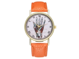 Relógio de quartzo casual unissex com pulseira de couro PU laranja.
