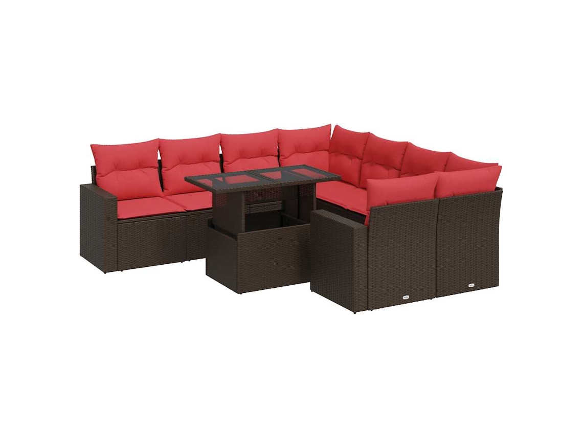 Conjunto 9 Sofás Jardim C/ Almofadões Vime Vidaxl Pe/acácia Castanho