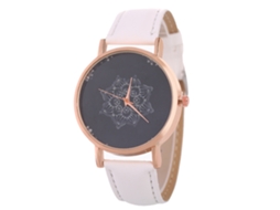 Relógio de pulso analógico de quartzo estilo casual para mulheres e homens com pulseira de PU (branco)