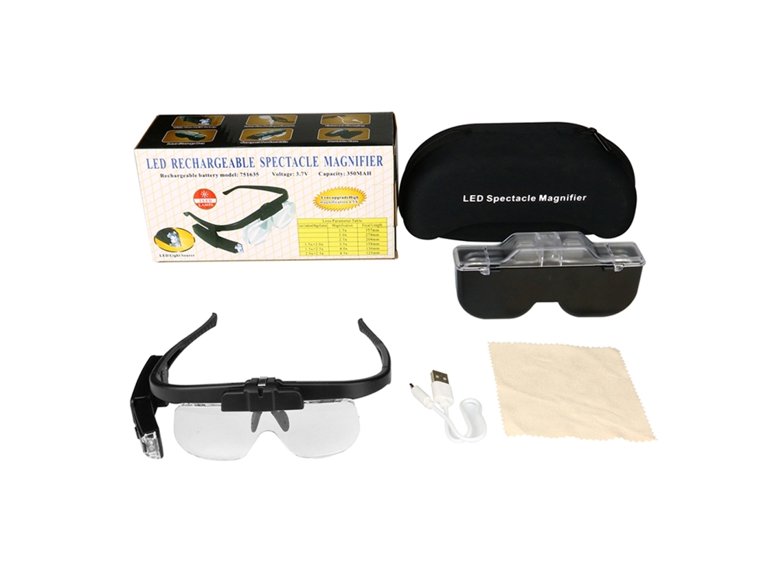 Óculos De Aumento Para Testa Com Luzes Led E Lentes Removíveis De 1,5x, 2x, 2,5x, 3,5x, 4,0x E 4,5x Para Leitura. Aquaforge
