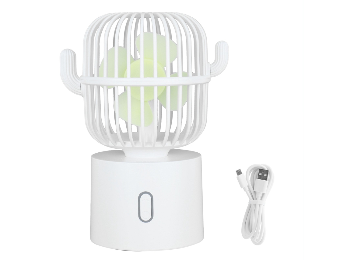 Ventilador Mini Cactus, Cabeça Móvel, USB, Portátil, Branco