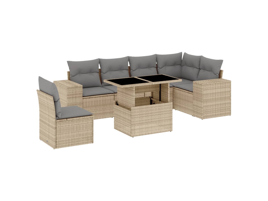 Conjunto de 7 Sofás para Jardim com Almofadões Vime Pe Bege MAISON EXCLUSIVE (7 pcs)