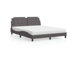 Cama Com Colchão 160x200 Cm Couro Artificial Cinzento