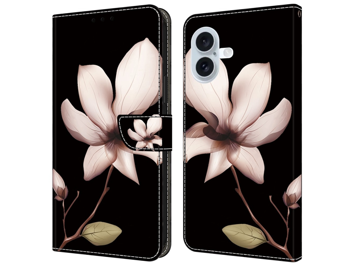 Capa Em Couro Pu Magnético Para Apple Iphone 16 - Flor Rosa