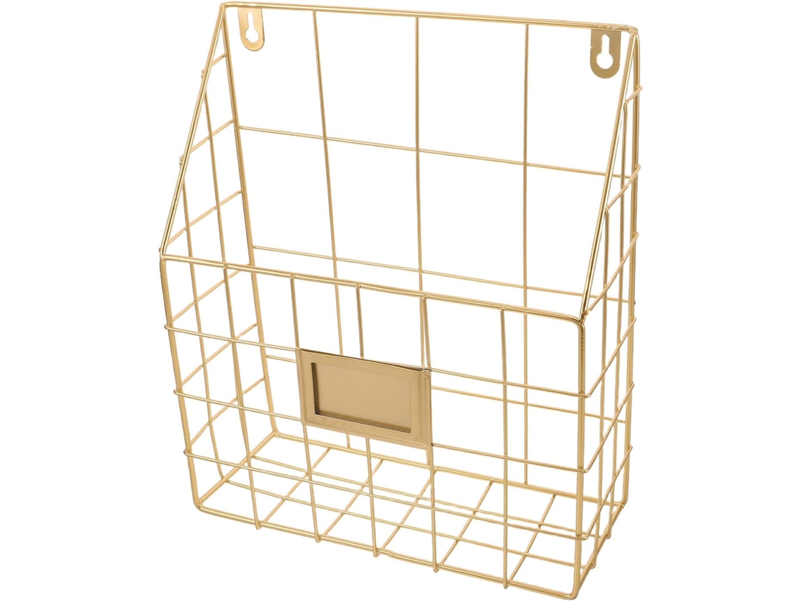 Prateleira de parede dourada em ferro forjado, 1 nível, para pendurar na sala de estar, ideal para quem não tem escrivaninha, pequena vitrine para revistas...
