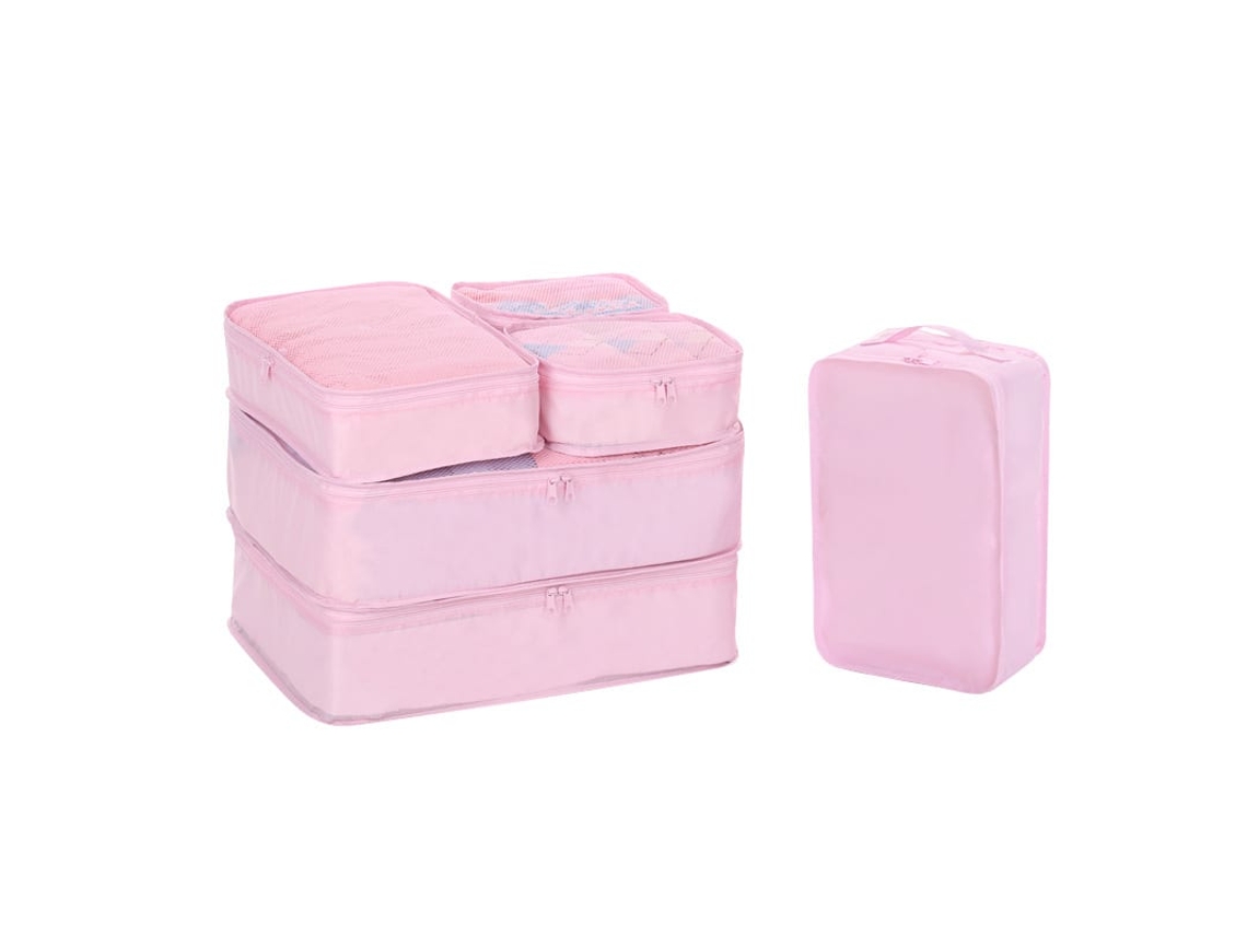 Conjunto De 6 Cubos De Embalagem Com Bolsa Para Sapatos Organizadores De Bagagem De Viagem (rosa)