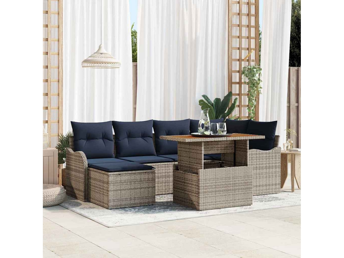 Vidaxl Conjunto De Sofá De Jardim 7 Unid. Cinzento E Azul Marinho