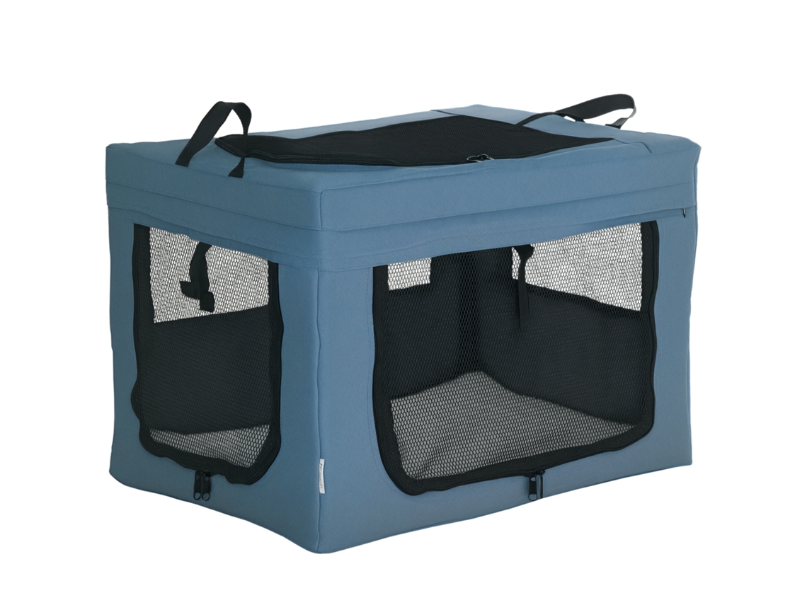 Transportadora E Gatos Bolsa Portátil E Dobrável De Estimação Com 3 E Almofada Suave 60x42x42 Cm Azul