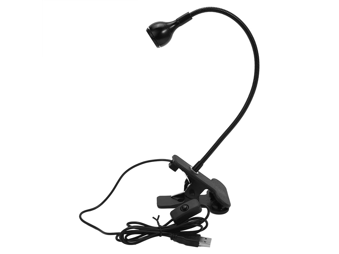 Rebe-luz Led De Leitura Flexível Usb Com Clip Para Mesa E Computador, Branco Frio 1w, Preta