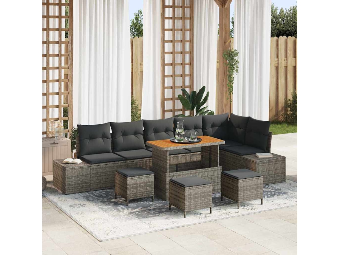 Vidaxl Conjunto De Sofá De Jardim 10 Unid. 9-número De Lugares Cinzeto