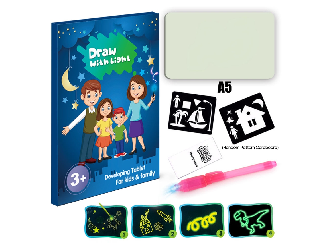 Prancheta de desenho 3D iluminada tamanho A5 para crianças, jogo criativo e educativo, presente ideal para desenho e pintura.