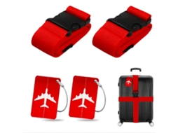 Conjunto De 2 Cintas Bagagem Com Etiquetas Metal Para, Vermelhas, Cinta Ajustável Para Mala, Cinta Para Mala, Cinta Para Mala Sqbb