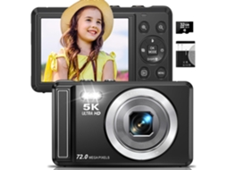 Câmera Digital 5k - Câmeras Digitais Uhd De 72 Mp Para Fotografia - Câmera Pequena Com Foco Automático E Apontar E Disparar (preta)