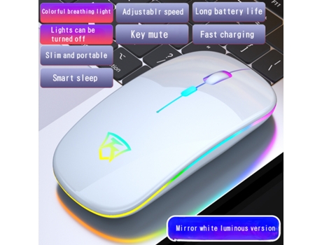 Mouse Sem Fio Ultra-Fino 2.4G Luminoso Interruptor Silencioso Botão De Carregamento Do Computador Desktop Universal Espelho Branco Versão Luminosa