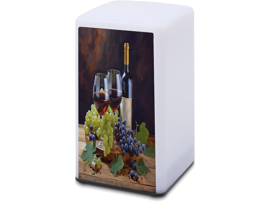 Luminária De Mesa Artística A Bateria Com Desenho Vinho Tinto, Taças E Uvas, Ideal Para Leitura No Escritório Ou Quarto