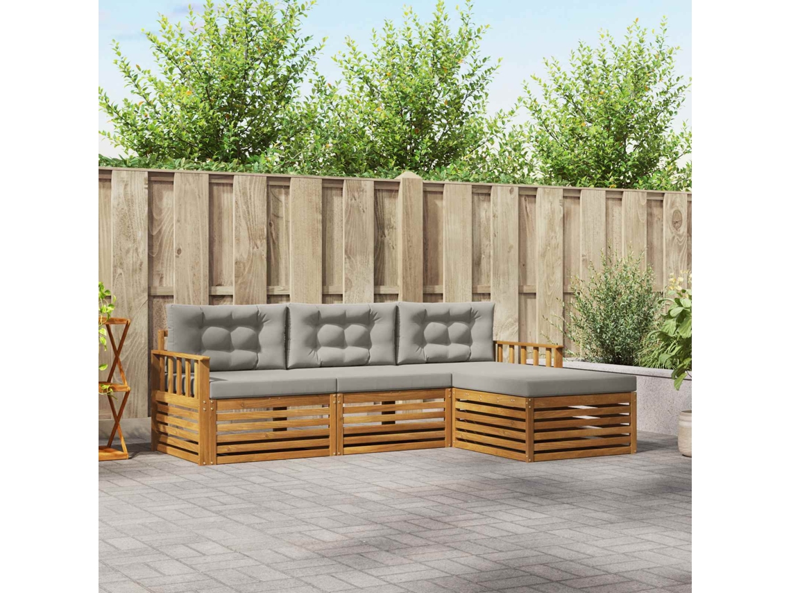 Vidaxl Conjunto De Sofás Para Exterior 4 Unid. Cinza Natural E Claro