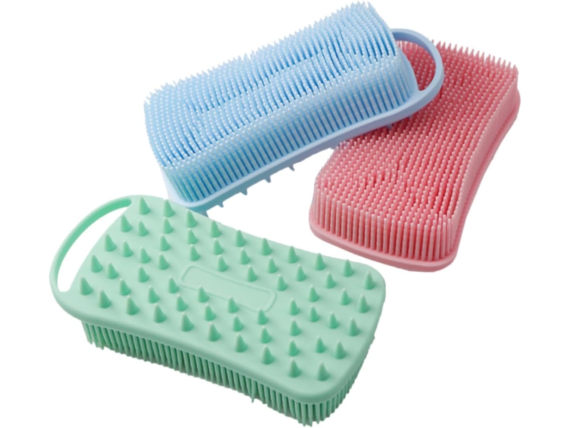 Conjunto De 3 Escovas Silicone Dupla Face Happyyami Para O Corpo E Cabelo, Limpeza Suave E Esfoliante