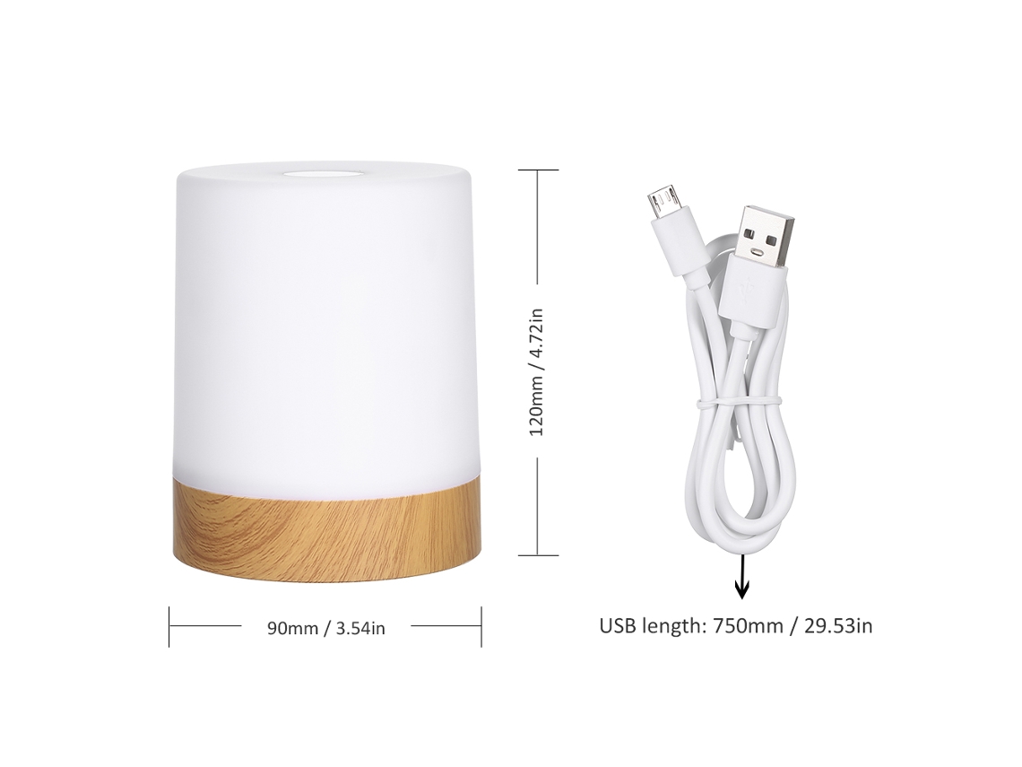 Mali lâmpada de Noite Portátil Usb Recarregável Rgb Touch Controle Ajustável Brilho Branco Quente