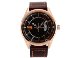 Relógio de pulso masculino com pulseira de couro, mostrador circular com calendário, estilo executivo moderno 01