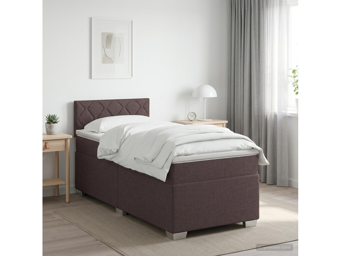 Vidaxl Cama Box Spring Com Colchão Marrom Escuro 90 X 190 Cm Tecido