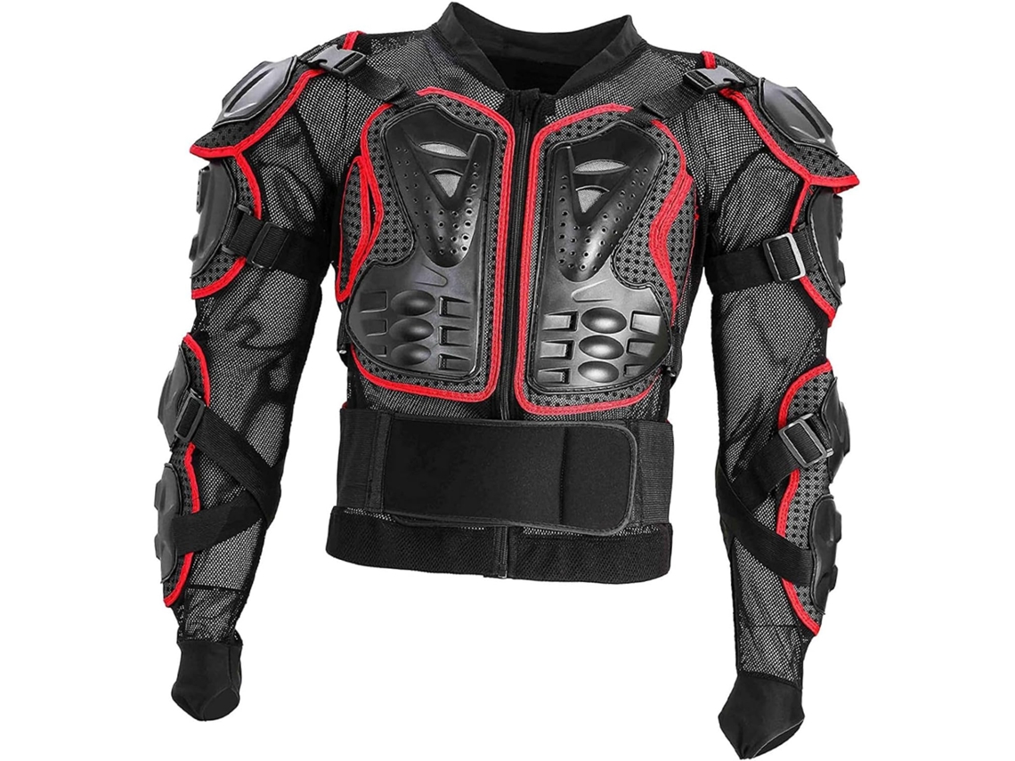 Equipamento de proteção para motociclismo, vermelho, tamanho GG, estrutura rígida, acolchoado.