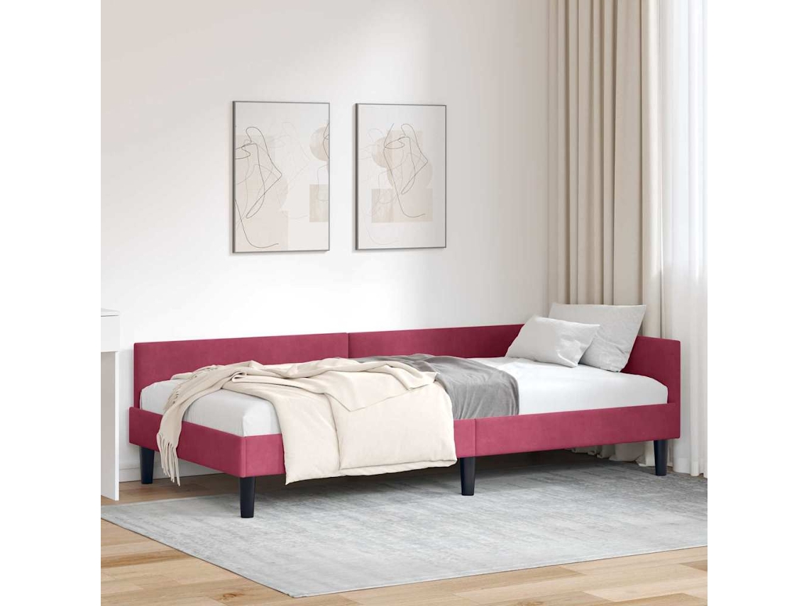 Vidaxl Estrutura De Cama De Canto Vinho Vermelho 90 Cm X 200 Cm Veludo