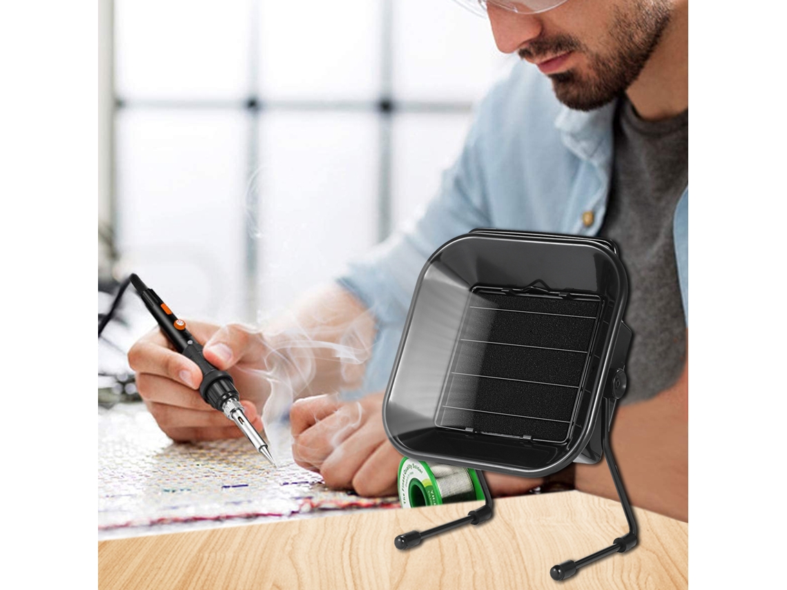 Extrator de fumos de solda de 16 W com filtro de carvão ativado, ângulo ajustável e ventilador silencioso para estação de solda.