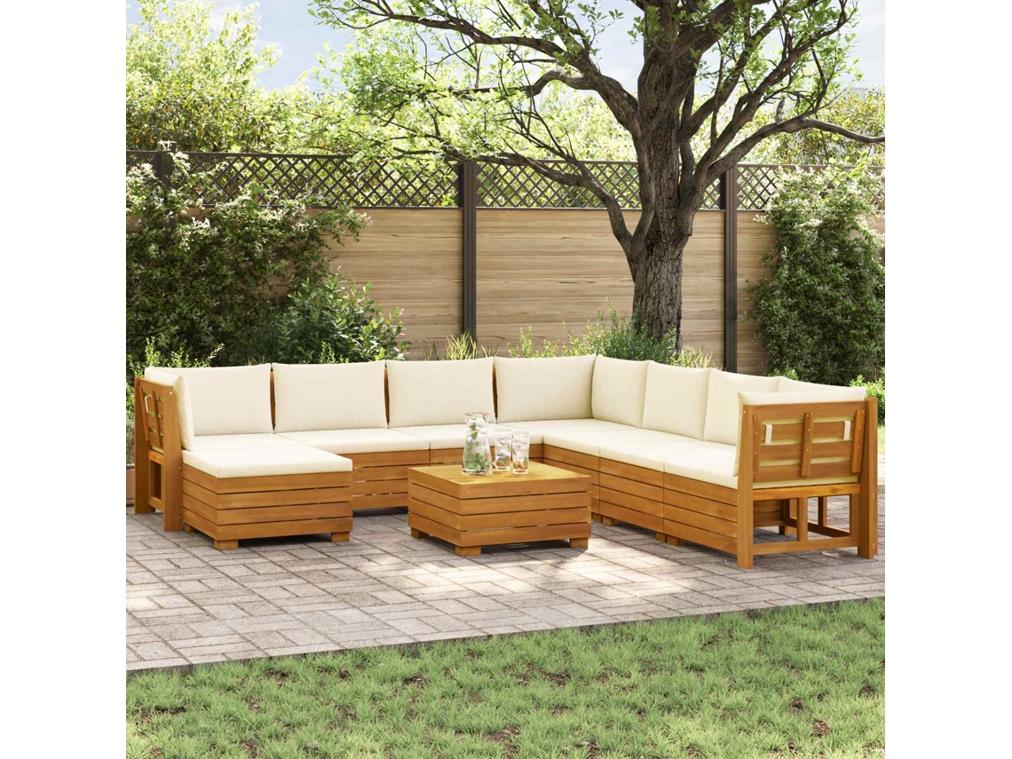 Vidaxl Conjunto de Sofás para Exterior com Almofada 9 Peça Castanho