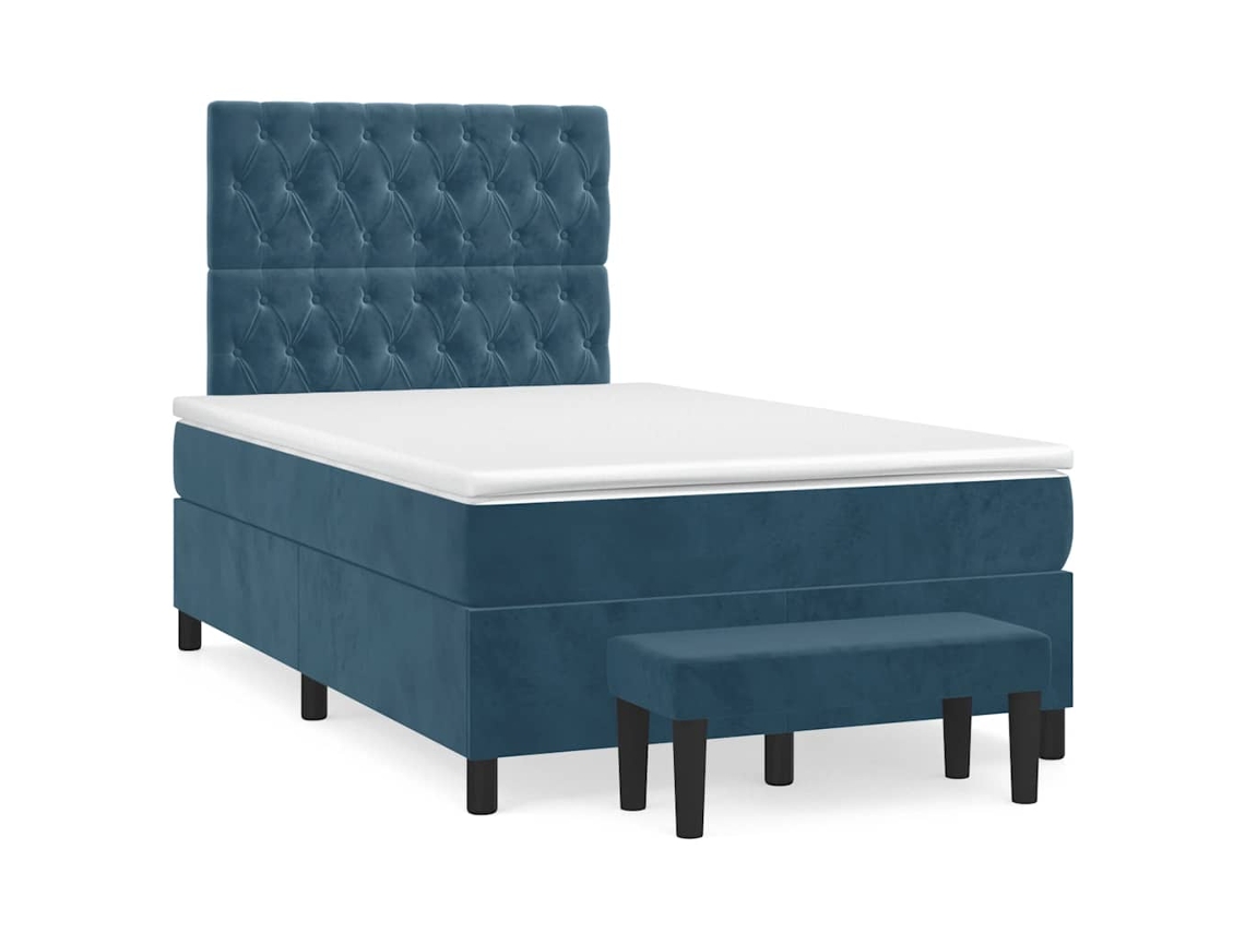 Conjunto 1 Cama Box Spring Vidaxl Azul Veludo (203 X 120 X 128 Cm)