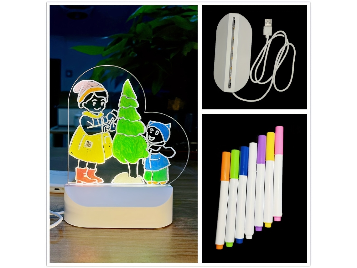 Quadro de Mensagens Usb Criativo com Luz Noturna Led e 7 Canetas, Quadro de Recados com Luzes Natal em Formato Coração BRILVIBERA