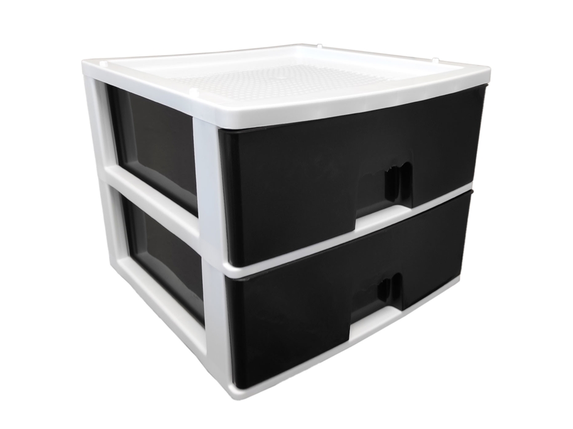 Cômoda de plástico, modelo HG, 2 gavetas pretas, torre de armazenamento multiuso, para oficina e casa, fabricada na Espanha (Acan, branco, 38 x 38 x 30,5 cm)