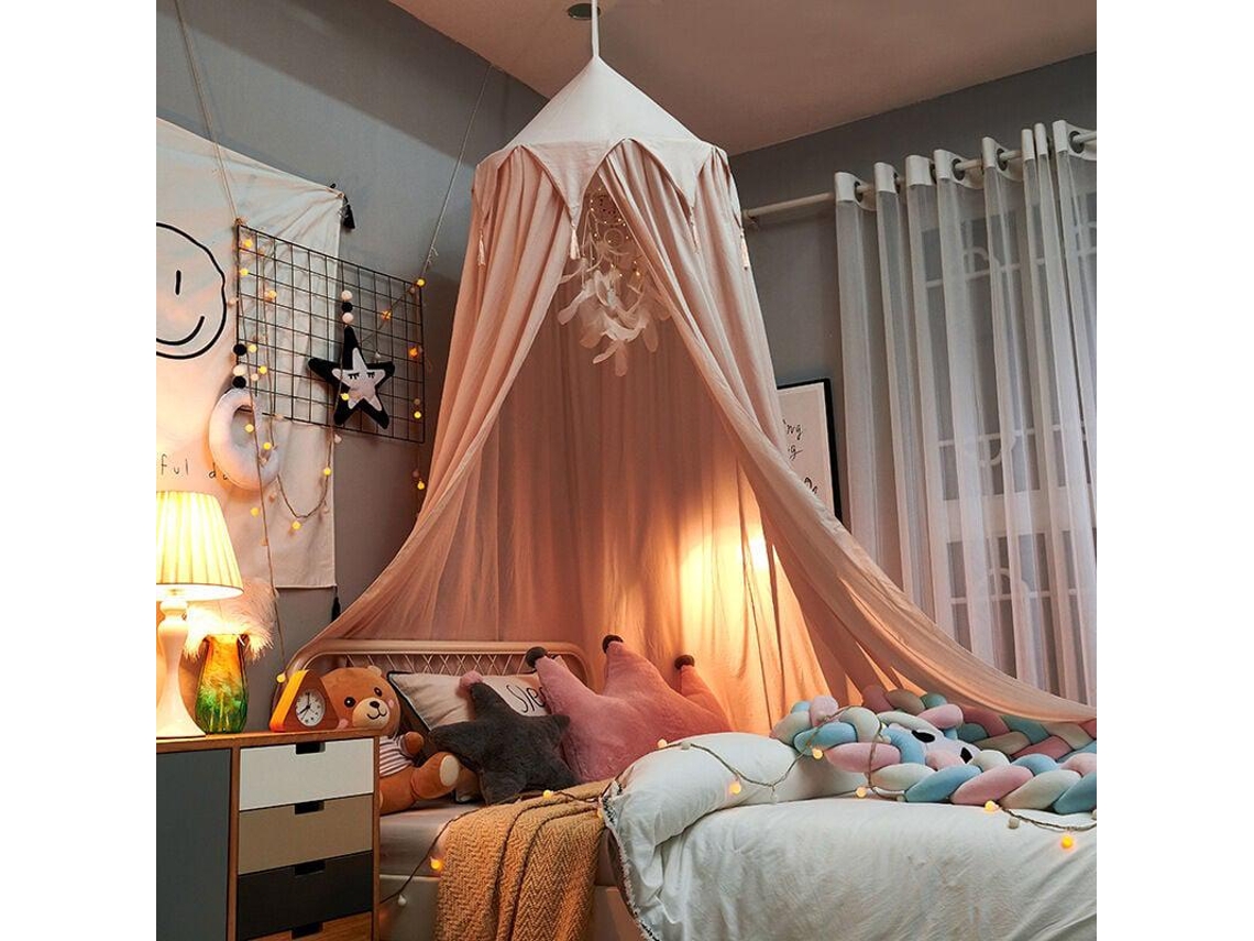 Choyclit Cama Infantil Com Dossel Cama De Bebê Tenda Domo Com Guirlanda De Estrelas Decoração De Quarto Infantil Rosa Ehstmind