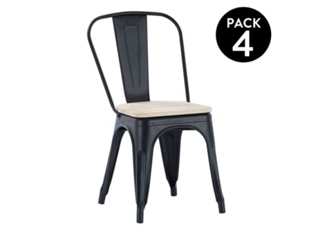 Conjunto de 4 Cadeiras DUEHOME (Preto - Aço, Madeira de Carvalho - 45 cm x 85 cm x 45 cm)