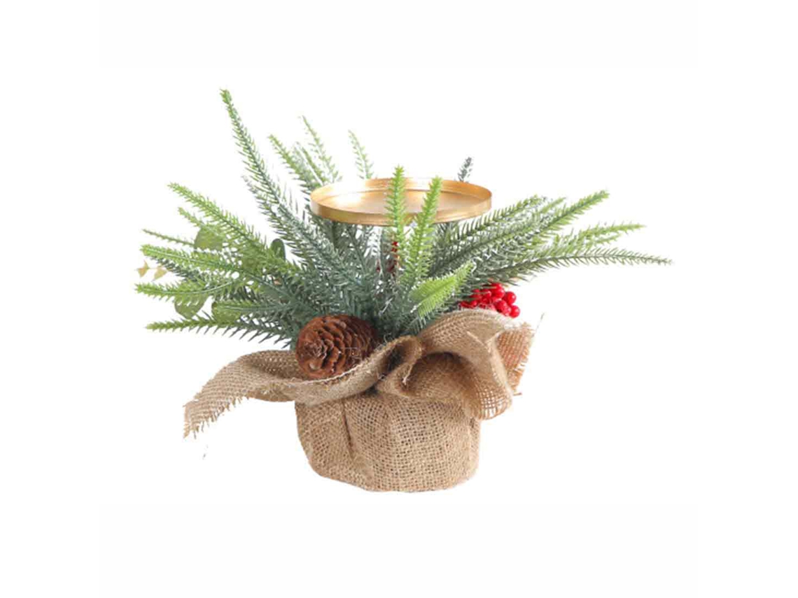 Castiçal Natal Vermelho com Frutas e Pinha LAXISCREED