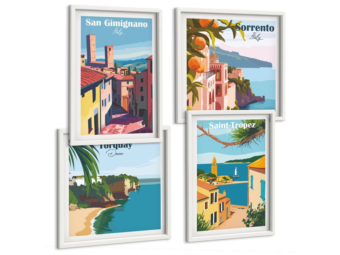 Composição De Quadros Paisagens Litorâneas Da Europa Espelharte (4 Peças)