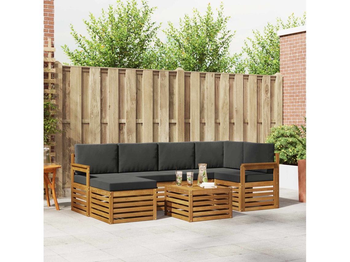 Vidaxl Conjunto De Sofás Para Exterior 7 Unid. Natural E Antracite