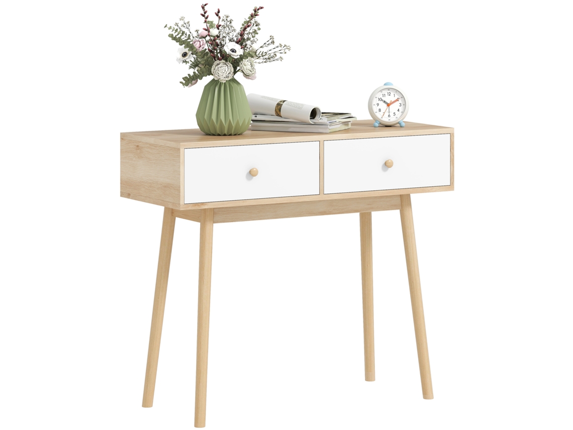 Mesa Consola 2 Gavetas Carvalho Branco 86x35x75 Cm