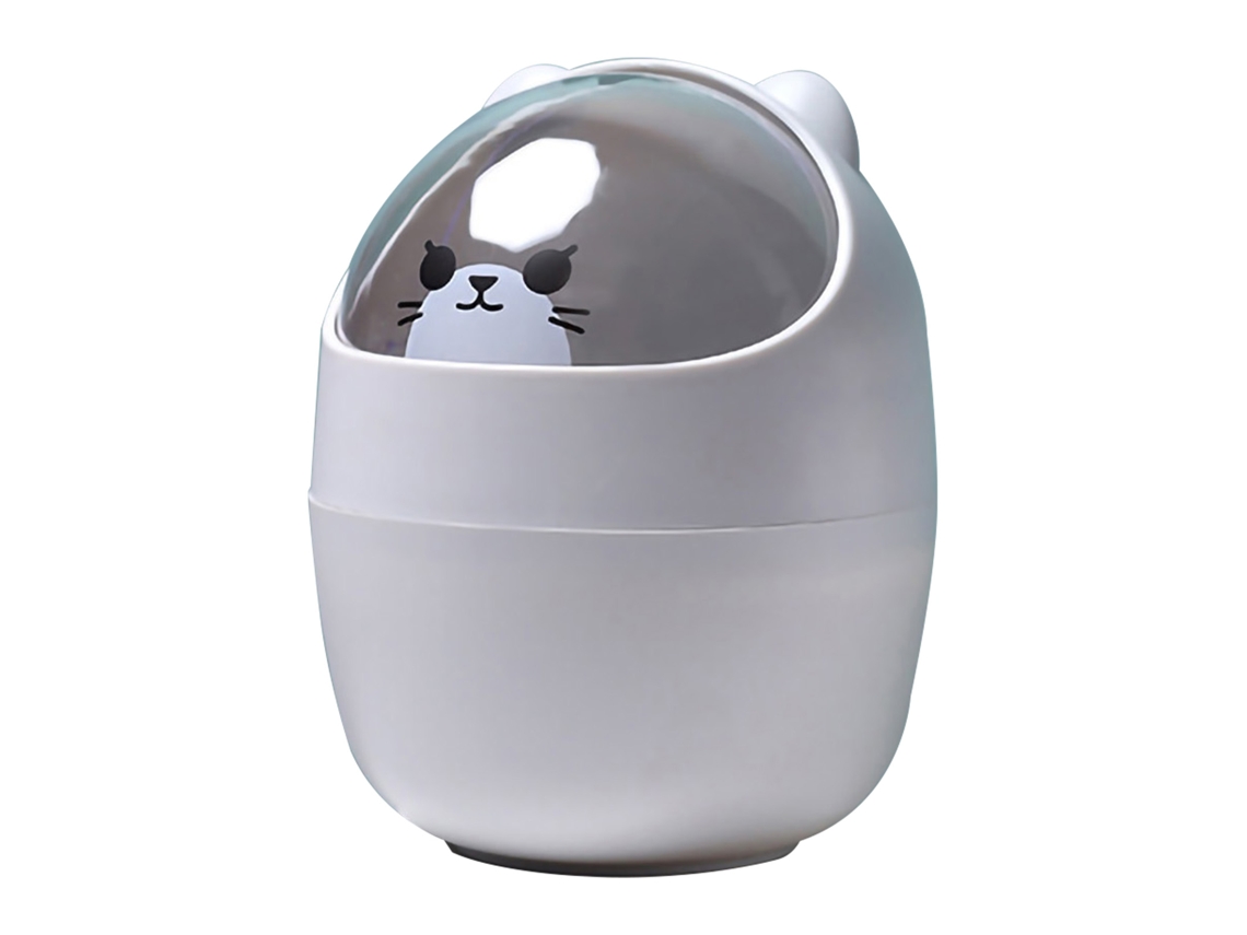 Mini Lixo de Mesa com Tampa Grande Design Fofo Cinza