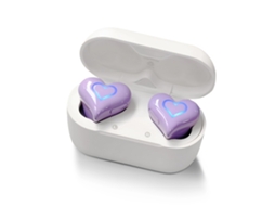 Fones coração com luz atualizados, sem fio, com estojo, estéreo HiFi, cancelamento ruído, Bt5.3 roxo JIAPEI