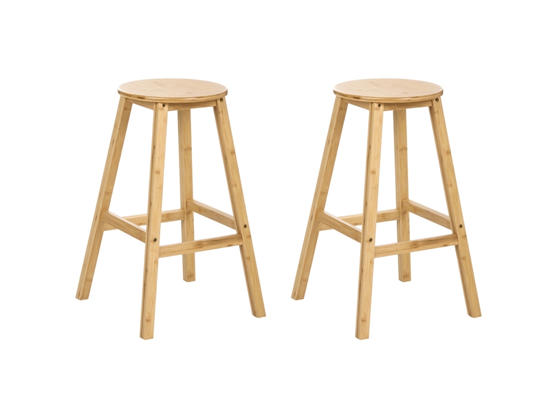 Conjunto De 2 Sillas De Bar Beliani Ancelle De Bambú Marrón 40x40x65