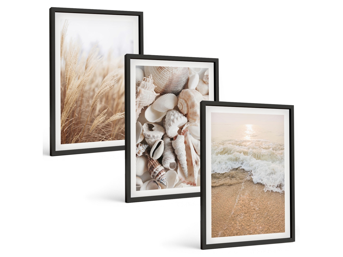 Conjunto De Pinturas Motivos De Praia, Conchas, Ondas Espelharte (3 Peças 40x60 Cm)