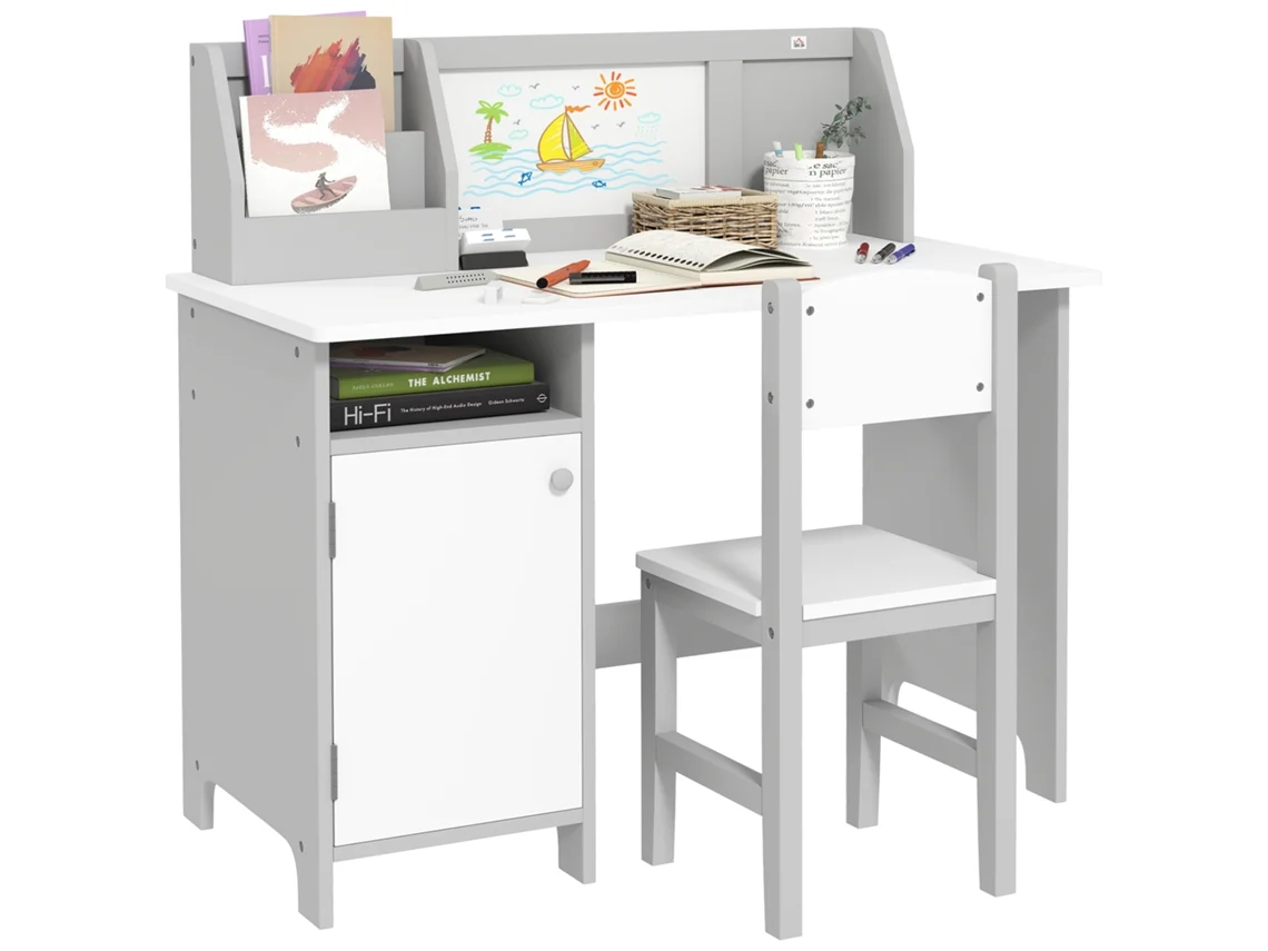 Mesa Infantil 90x45x85h com Quadro Branco, Cinza