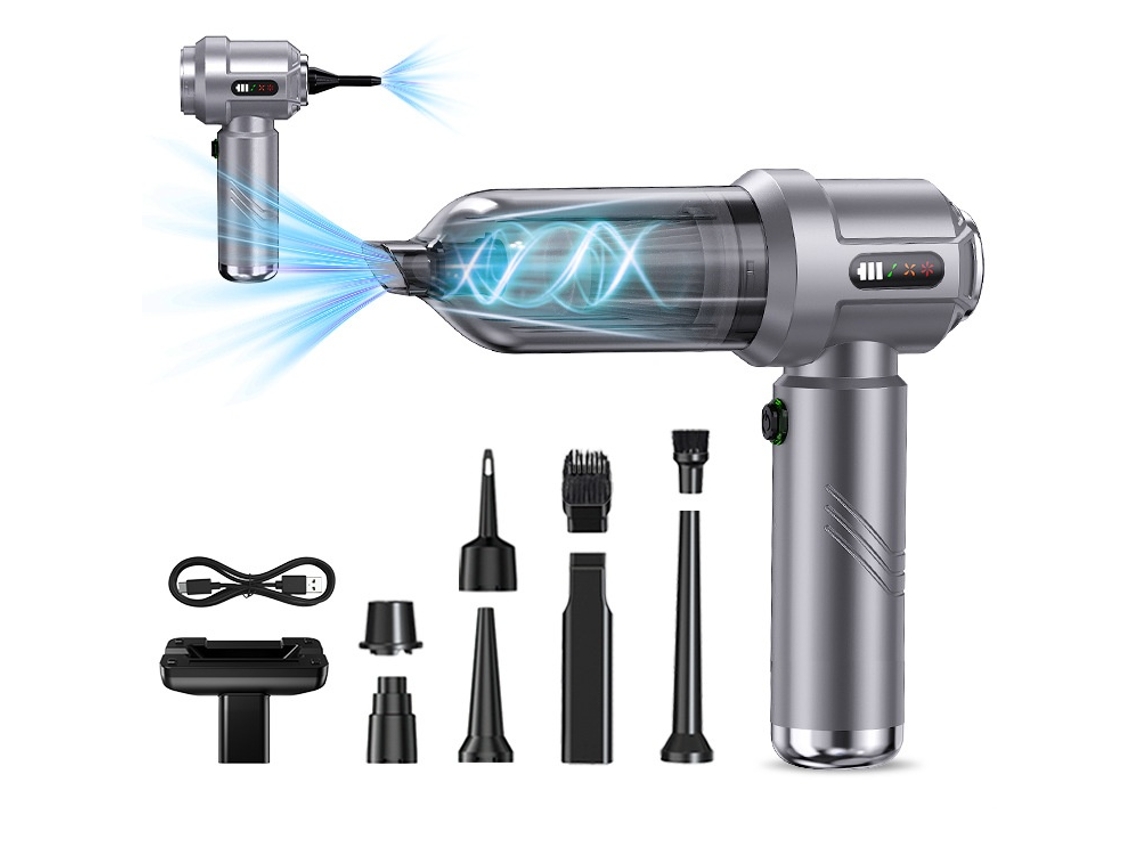Lurelia Aspirador Portátil Sem Fios Para Carro, 32000 Pa, 6000 Mah, Usb, Luz Led, Cinza