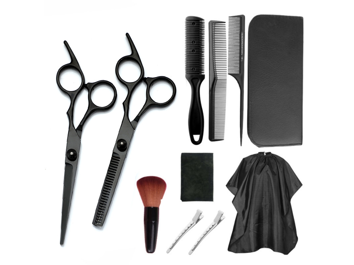 Kit De Tesoura De Corte Cabelo, 11pcs Ferramenta Profissional Para Corte De Cabelo, Para Uso Em Salão E Em Casa (preta) Cuich