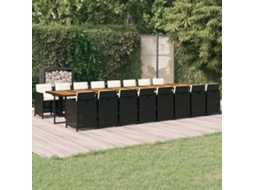 Vidaxl 17 Pcs Conjunto De Jantar P/ Jardim C/ Almofadões Vime Pe Preto